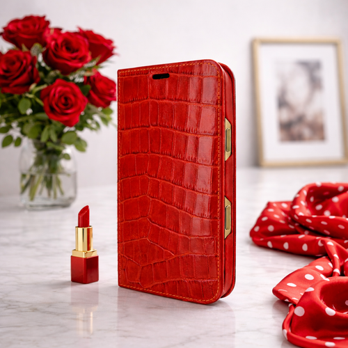 Piel Frama 532 Red Crocodile Folio Style Magnetic Leather Case for iPhone Air