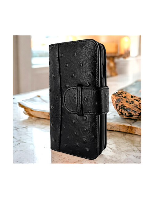 Piel Frama 530 Black Ostrich WalletMagnum Leather Case for iPhone Air