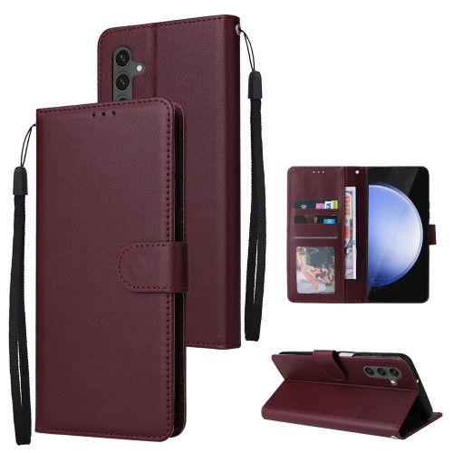 Samsung Galaxy S25 FE 5G 3-Card Slots Multifunctional Leather Phone Case - Wine Red