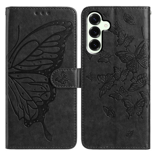 Samsung Galaxy S25 FE 5G Butterfly Flutter Pattern Embossed Leather Phone Case - Black