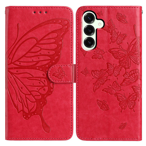Samsung Galaxy S25 FE 5G Butterfly Flutter Pattern Embossed Leather Phone Case - Red