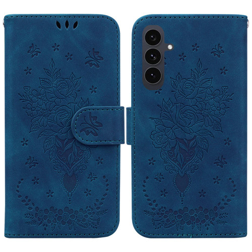 Samsung Galaxy S25 FE 5G Butterfly Rose Embossed Leather Phone Case - Blue