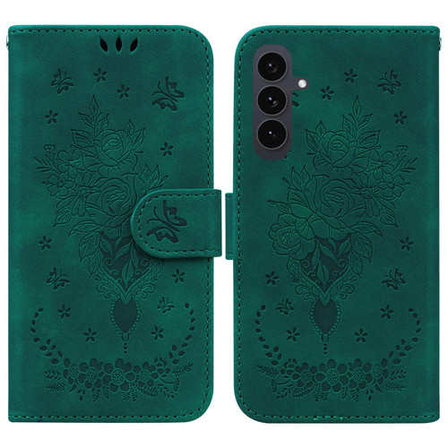 Samsung Galaxy S25 FE 5G Butterfly Rose Embossed Leather Phone Case - Green