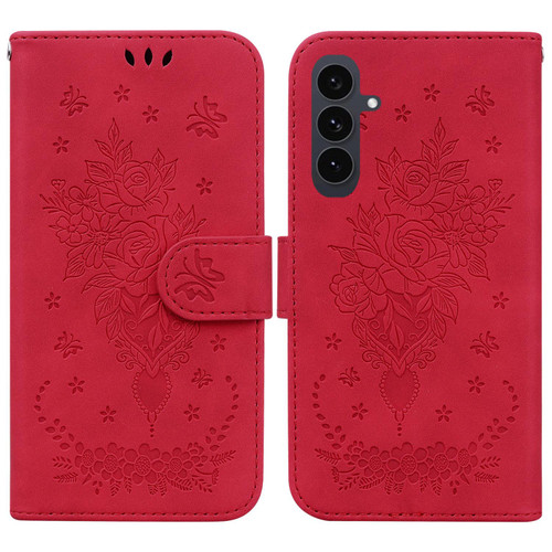 Samsung Galaxy S25 FE 5G Butterfly Rose Embossed Leather Phone Case - Red