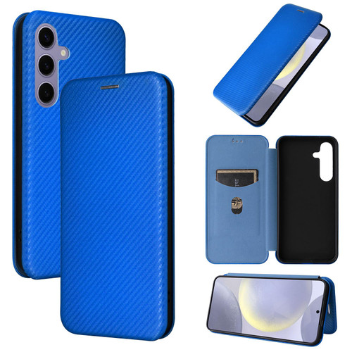 Samsung Galaxy S25 FE 5G Carbon Fiber Texture Flip Leather Phone Case - Blue