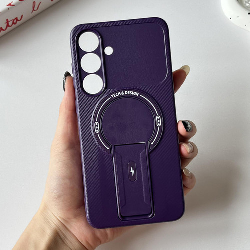 Samsung Galaxy S25 FE 5G Carbon Fiber Texture MagSafe Phone Case with Holder - Purple