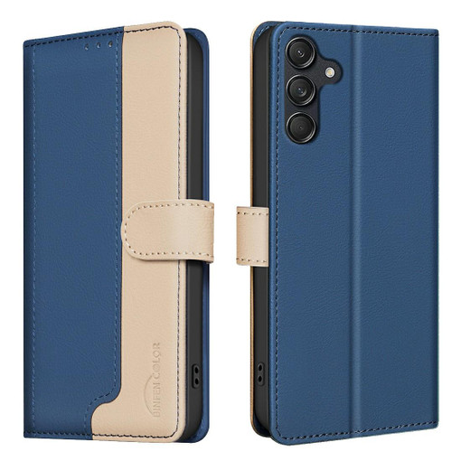 Samsung Galaxy S25 FE 5G Color Matching RFID Anti-theft Leather Phone Case - Blue