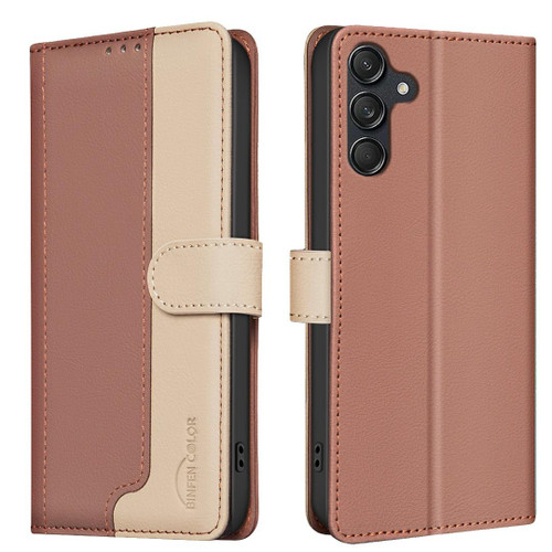 Samsung Galaxy S25 FE 5G Color Matching RFID Anti-theft Leather Phone Case - Brown