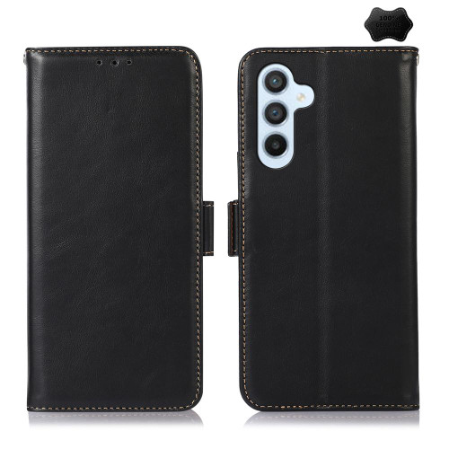 Samsung Galaxy S25 FE 5G Crazy Horse Top Layer Cowhide Leather Phone Case - Black