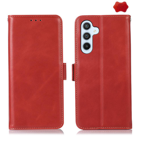 Samsung Galaxy S25 FE 5G Crazy Horse Top Layer Cowhide Leather Phone Case - Red