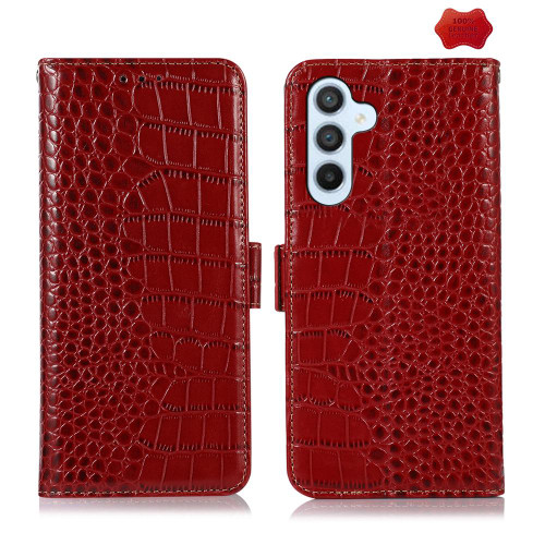 Samsung Galaxy S25 FE 5G Crocodile Top Layer Cowhide Leather Phone Case - Red