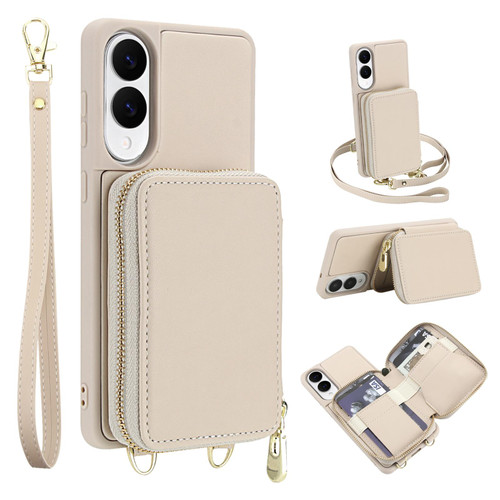 Samsung Galaxy S25 FE 5G Crossbody Zipper RFID Card Bag Phone Case - Apricot