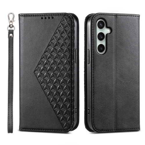 Samsung Galaxy S25 FE 5G Cubic Grid Calf Texture Magnetic Leather Phone Case - Black