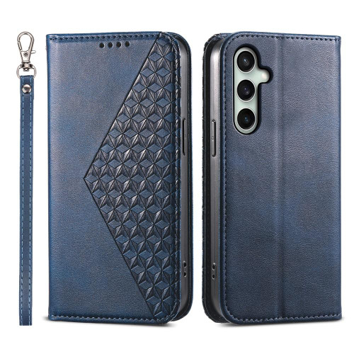 Samsung Galaxy S25 FE 5G Cubic Grid Calf Texture Magnetic Leather Phone Case - Blue