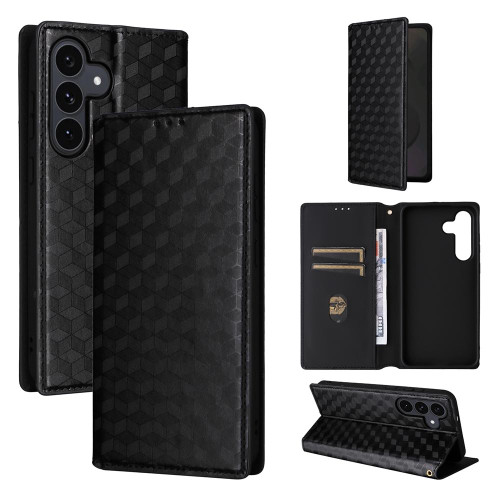Samsung Galaxy S25 FE 5G Cubic Grid Texture Flip Leather Phone Case - Black