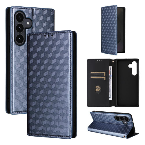 Samsung Galaxy S25 FE 5G Cubic Grid Texture Flip Leather Phone Case - Blue