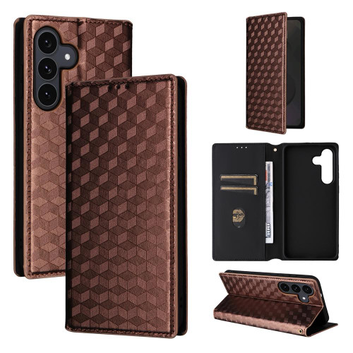 Samsung Galaxy S25 FE 5G Cubic Grid Texture Flip Leather Phone Case - Brown