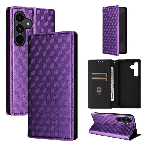 Samsung Galaxy S25 FE 5G Cubic Grid Texture Flip Leather Phone Case - Purple