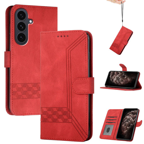 Samsung Galaxy S25 FE 5G Cubic Skin Feel Flip Leather Phone Case - Red