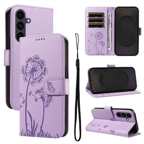 Samsung Galaxy S25 FE 5G Dandelion Embossed Pattern Flip Leather Phone Case - Purple