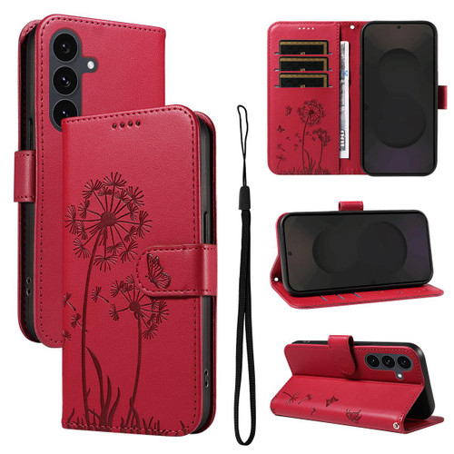 Samsung Galaxy S25 FE 5G Dandelion Embossed Pattern Flip Leather Phone Case - Red