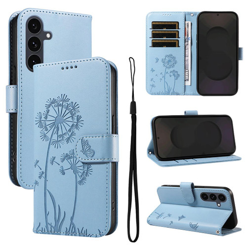 Samsung Galaxy S25 FE 5G Dandelion Embossed Pattern Flip Leather Phone Case - Sky Blue