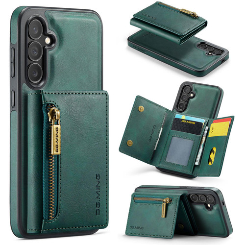 Samsung Galaxy S25 FE 5G DG.MING M5 Series Zip RFID Multi Card Detachable Leather Phone Case - Green