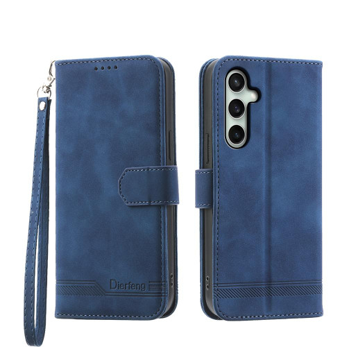 Samsung Galaxy S25 FE 5G Dierfeng Dream Line TPU Hybrid PU Leather Phone Case - Blue