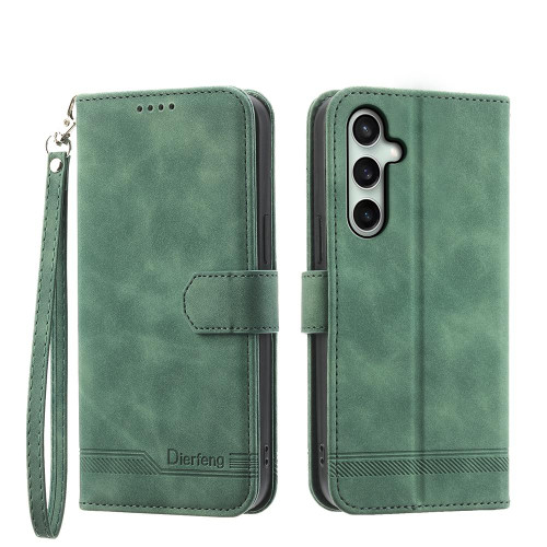 Samsung Galaxy S25 FE 5G Dierfeng Dream Line TPU Hybrid PU Leather Phone Case - Green