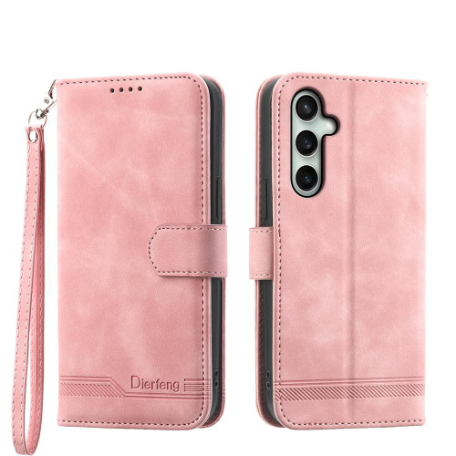 Samsung Galaxy S25 FE 5G Dierfeng Dream Line TPU Hybrid PU Leather Phone Case - Pink