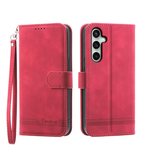 Samsung Galaxy S25 FE 5G Dierfeng Dream Line TPU Hybrid PU Leather Phone Case - Red