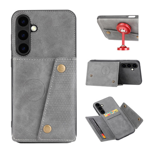 Samsung Galaxy S25 FE 5G Double Buckle Card Slots Magnetic Phone Case - Grey