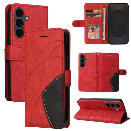 Samsung Galaxy S25 FE 5G Dual-color Splicing Flip Leather Phone Case - Red