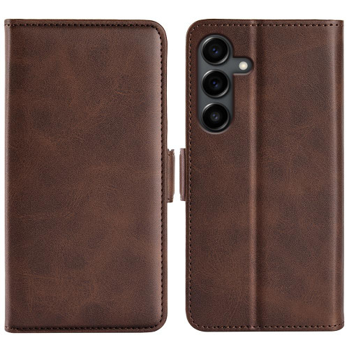 Samsung Galaxy S25 FE 5G Dual-side Magnetic Buckle Horizontal Flip Leather Phone Case - Brown