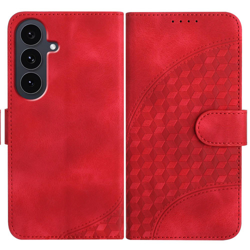 Samsung Galaxy S25 FE 5G Elephant Head Embossed Phone Leather Case with Lanyard - Red