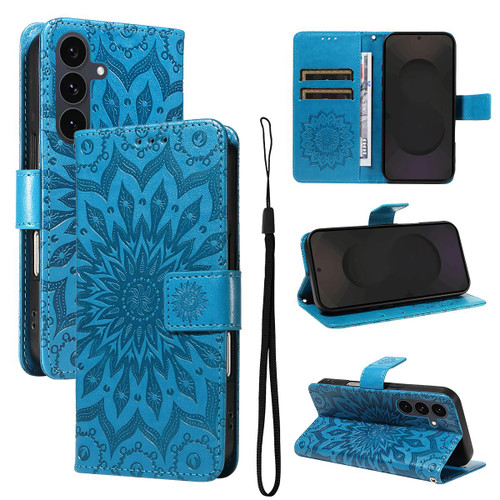 Samsung Galaxy S25 FE 5G Embossed Sunflower Pattern Flip Leather Phone Case - Blue
