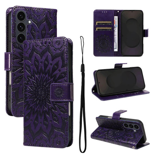 Samsung Galaxy S25 FE 5G Embossed Sunflower Pattern Flip Leather Phone Case - Purple