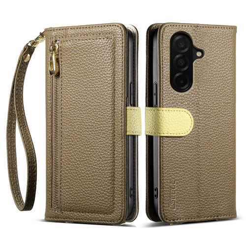 Samsung Galaxy S25 FE 5G ESEBLE E11 Colorful Litchi Pattern Zipper Wallet Leather Phone Case - Amber Brown