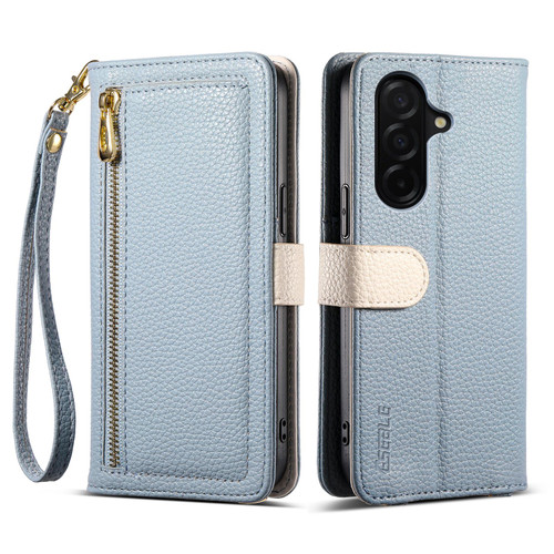 Samsung Galaxy S25 FE 5G ESEBLE E11 Colorful Litchi Pattern Zipper Wallet Leather Phone Case - Sky Blue