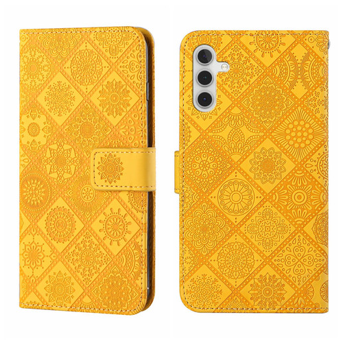 Samsung Galaxy S25 FE 5G Ethnic Style Embossed Pattern Leather Phone Case - Yellow