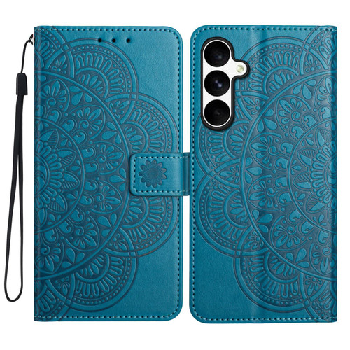 Samsung Galaxy S25 FE 5G Flower Embossed Leather Phone Case - Blue
