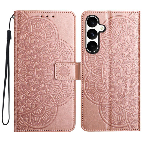 Samsung Galaxy S25 FE 5G Flower Embossed Leather Phone Case - Rose Gold