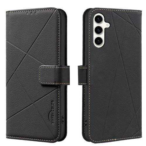 Samsung Galaxy S25 FE 5G Geometric Pattern RFID Leather Phone Case - Black