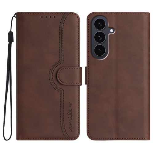 Samsung Galaxy S25 FE 5G Heart Pattern Skin Feel Leather Phone Case - Brown