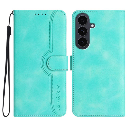 Samsung Galaxy S25 FE 5G Heart Pattern Skin Feel Leather Phone Case - Light Blue