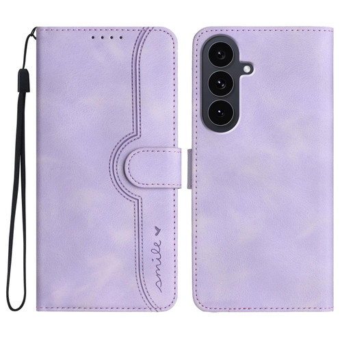 Samsung Galaxy S25 FE 5G Heart Pattern Skin Feel Leather Phone Case - Purple