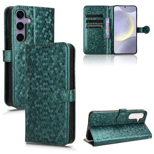 Samsung Galaxy S25 FE 5G Honeycomb Dot Texture Leather Phone Case - Green