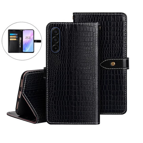 Samsung Galaxy S25 FE 5G idewei Crocodile Texture Leather Phone Case - Black