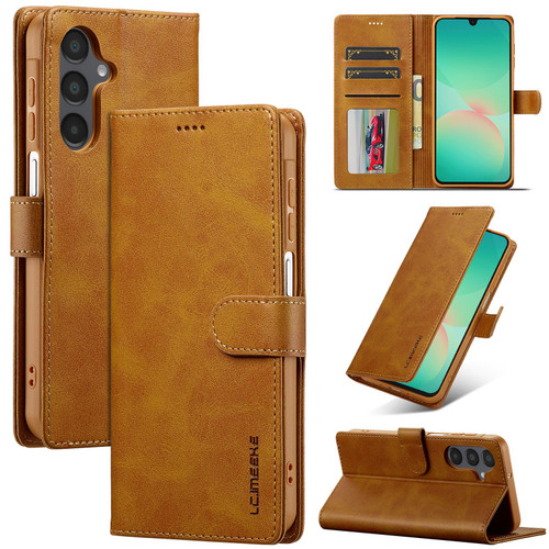 Samsung Galaxy S25 FE 5G LC.IMEEKE Calf Texture Leather Phone Case - Brown