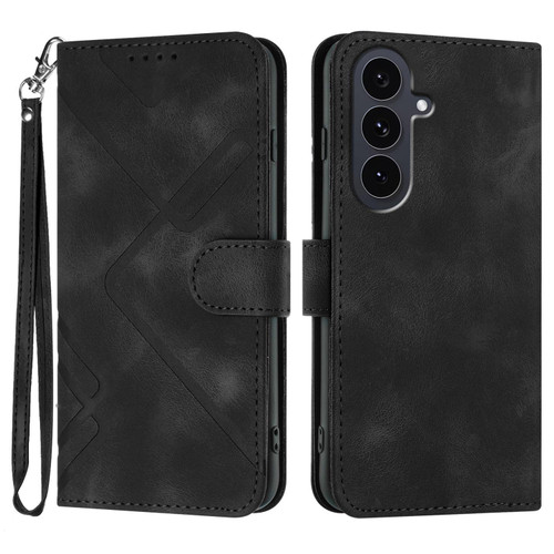 Samsung Galaxy S25 FE 5G Line Pattern Skin Feel Leather Phone Case - Black